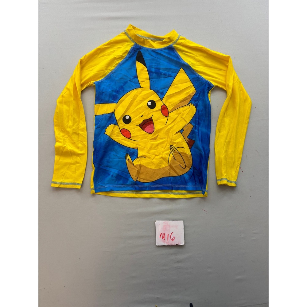 Pokemon Pikachu Boys Long Sleeve Rash Guard Swim Shirt Blue Yellow Size 10